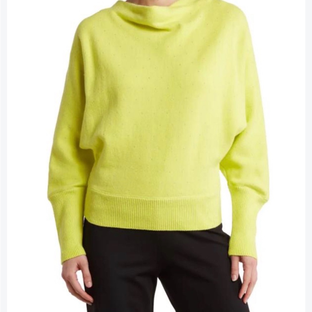 DKNY Neon Lime rhinestone Cropped Cowl Neck Sweater